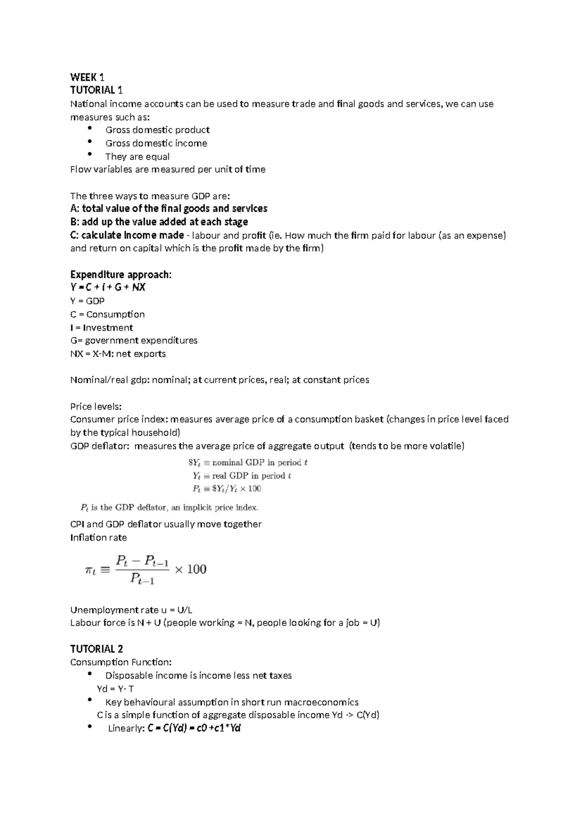 MACRO 101: Week 1 & 2 Tutorial Notes on National Income & Money Demand ...