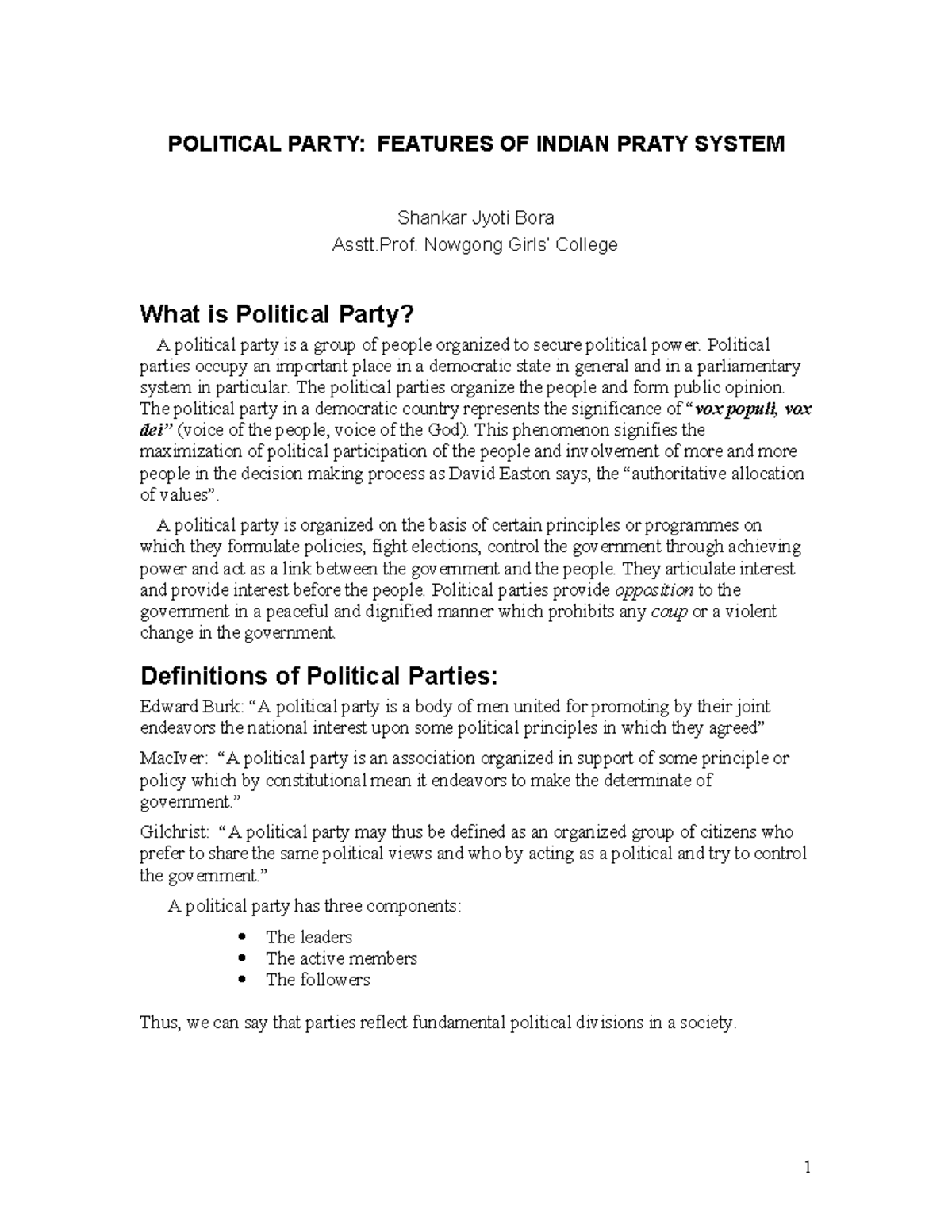 Indian Party System - POLITICAL PARTY: FEATURES OF INDIAN PRATY SYSTEM ...