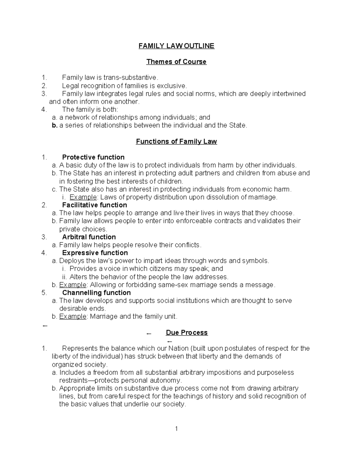 208982860 Family Law Outline - FAMILY LAW OUTLINE Themes of Course ...