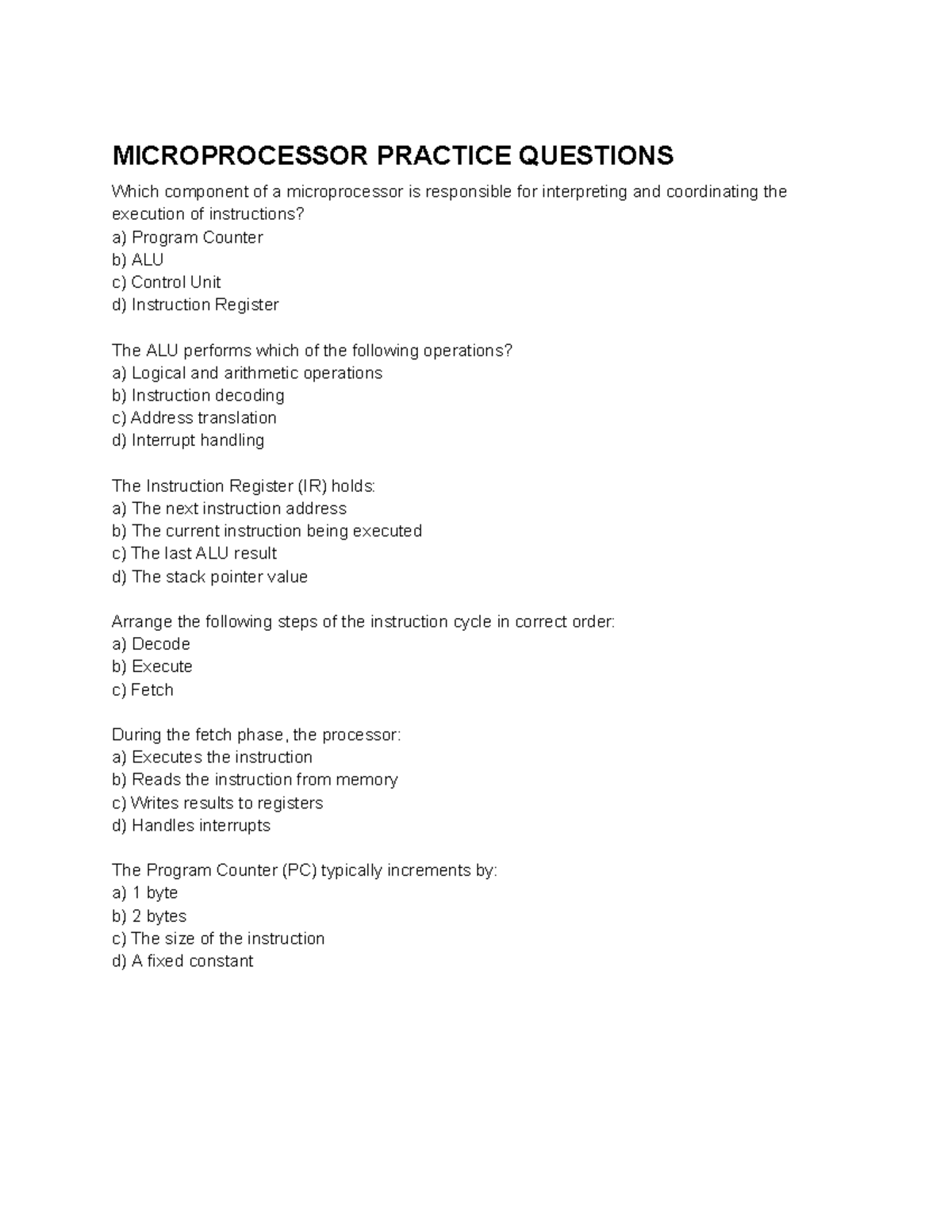 MICROPROCESSOR PRACTICE QUESTIONS: Key Concepts & Exercises - Studocu