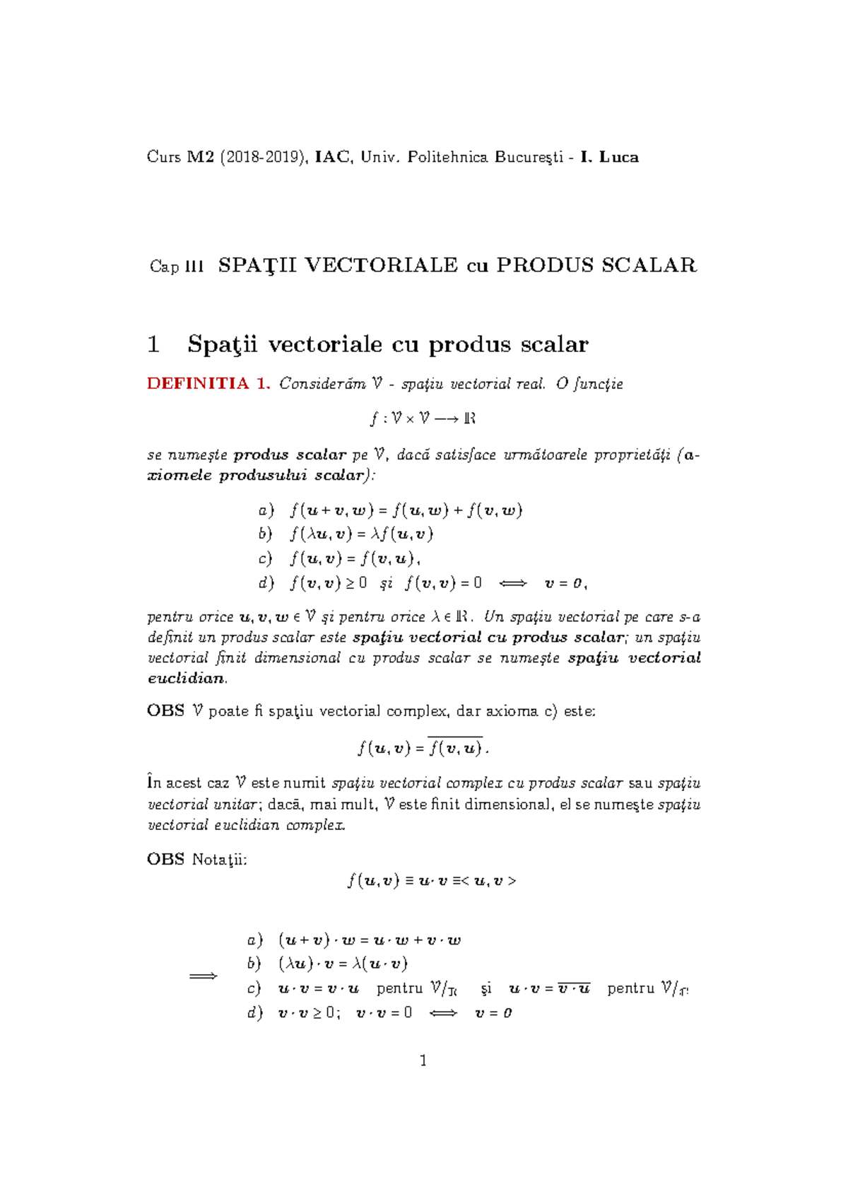 M2-Cap 3: Spaţii Vectoriale cu Produs Scalar - Curs Detaliat - Studocu