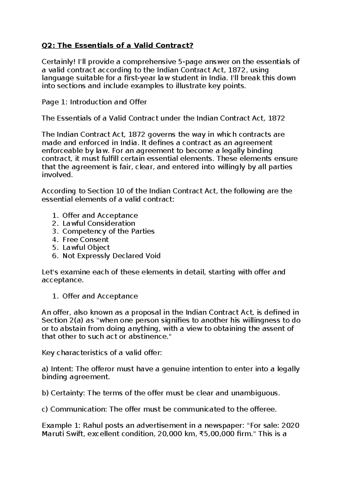 Essential Elements of a Valid Contract under Indian Law (Contract Law ...