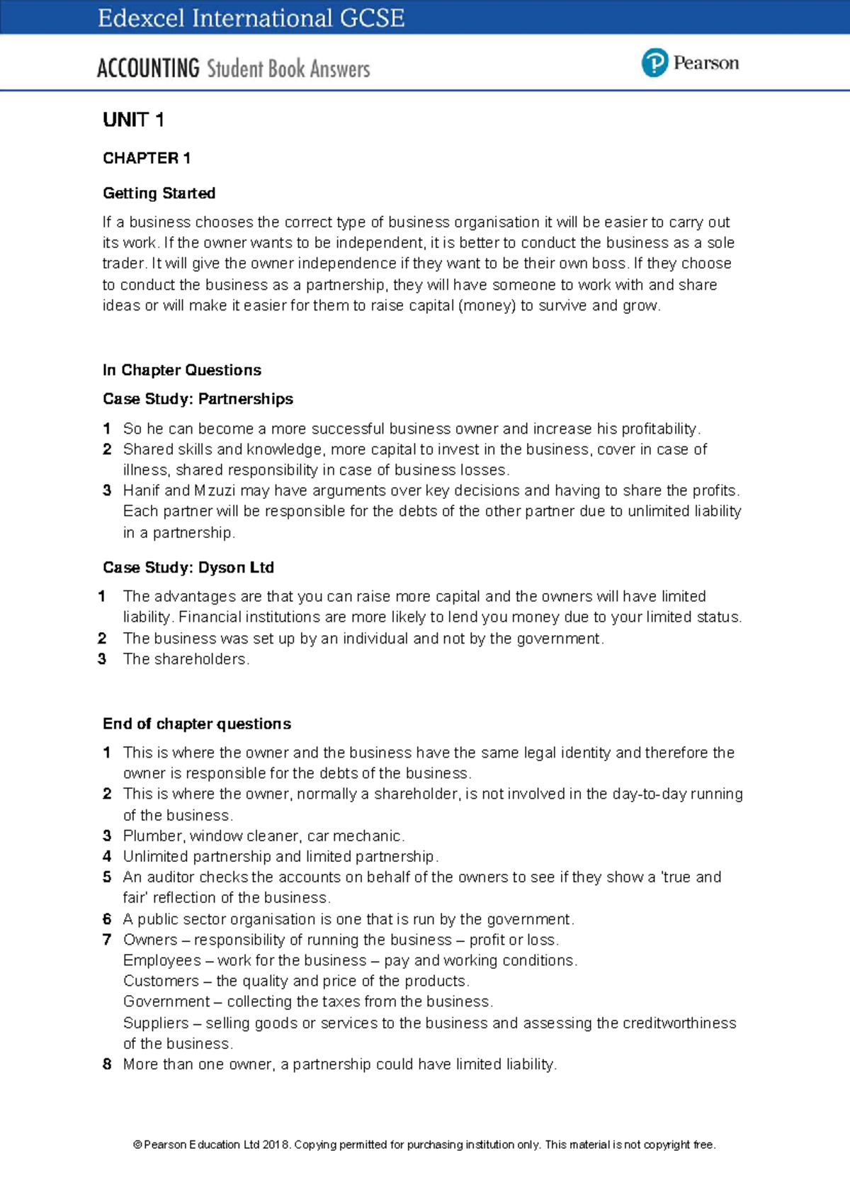 Igcse Accounting SB Answers: Unit 1-14 Overview and Case Studies - Studocu