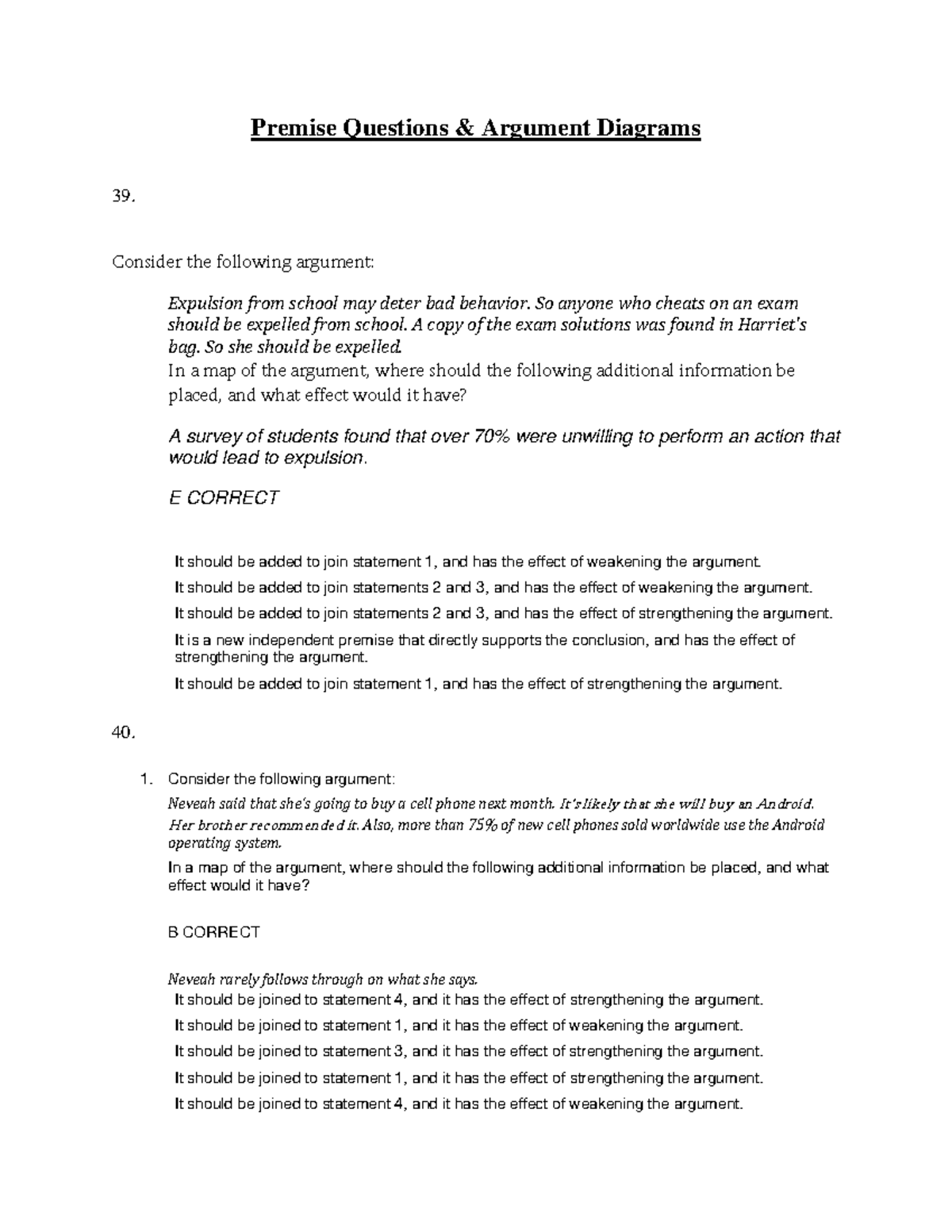 Premise Questions 1 - And Argument Diagrams - Premise Questions ...