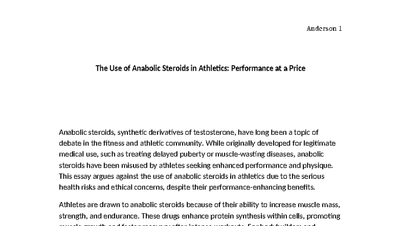 Anabolic Steroids in Athletics: Risks and Ethical Concerns Essay - Studocu