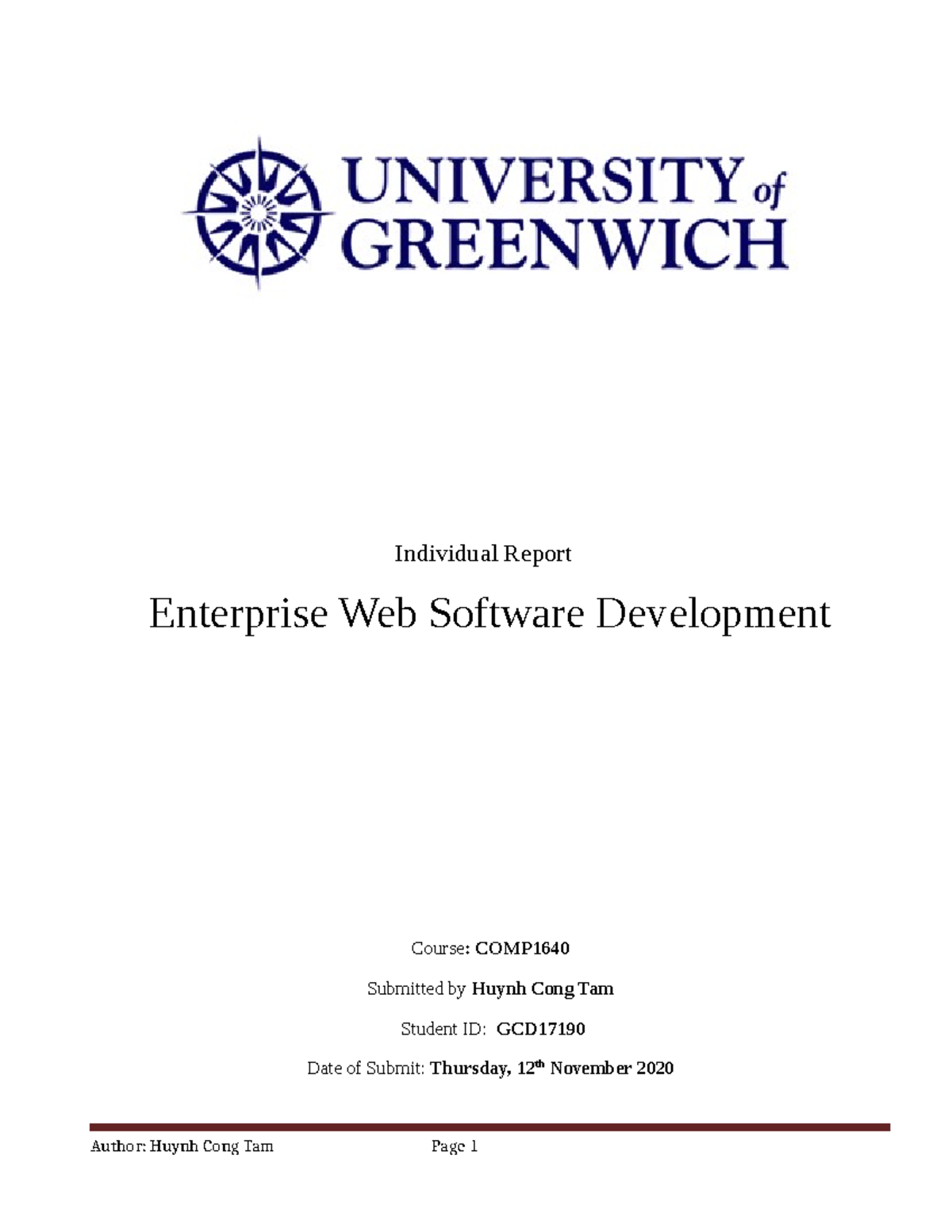 COMP 1640 Individual Report on Enterprise Web Software Development ...