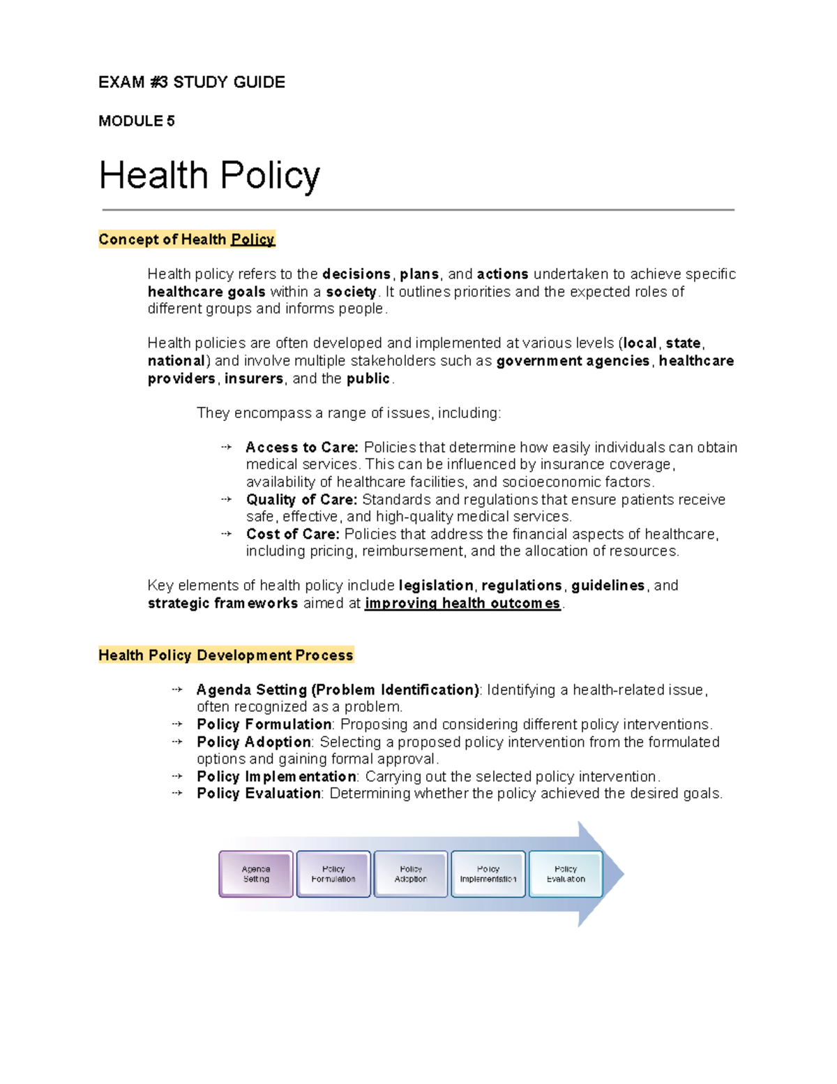 Matt's Exiii SG - Study guide - MODULE 5 Health Policy Concept of ...