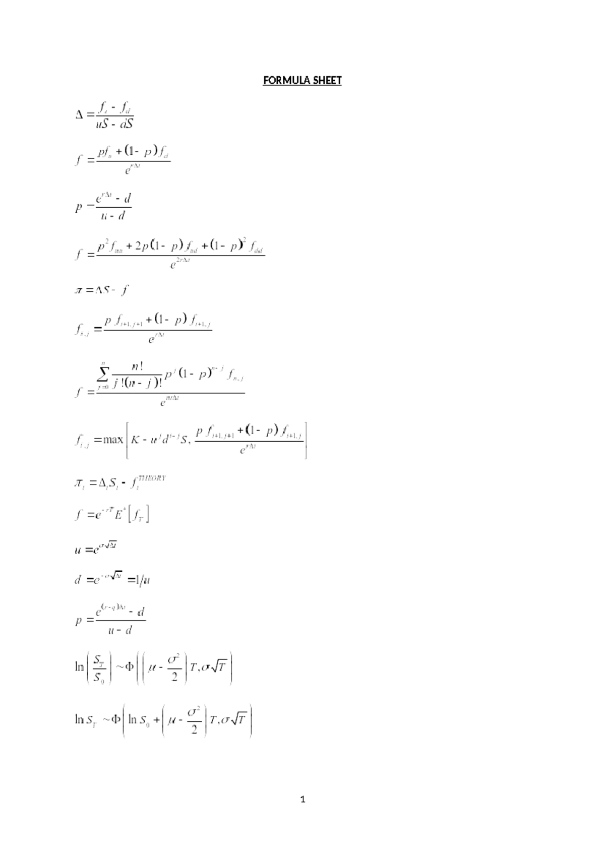 Formula sheet 2023 no Va R - FNCE30002 - FORMULA SHEET 1 - Studocu