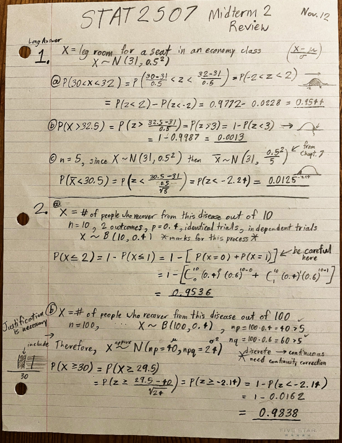 STAT2507 Midterm 2 Practice Solutions Review - Long Answer Insights ...