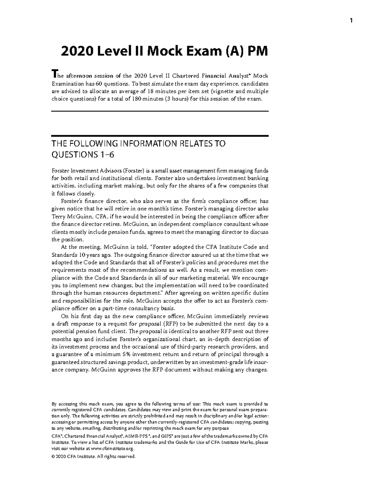 2020 CFA Level II Mock Exam A - PM Insights and Solutions - Studocu