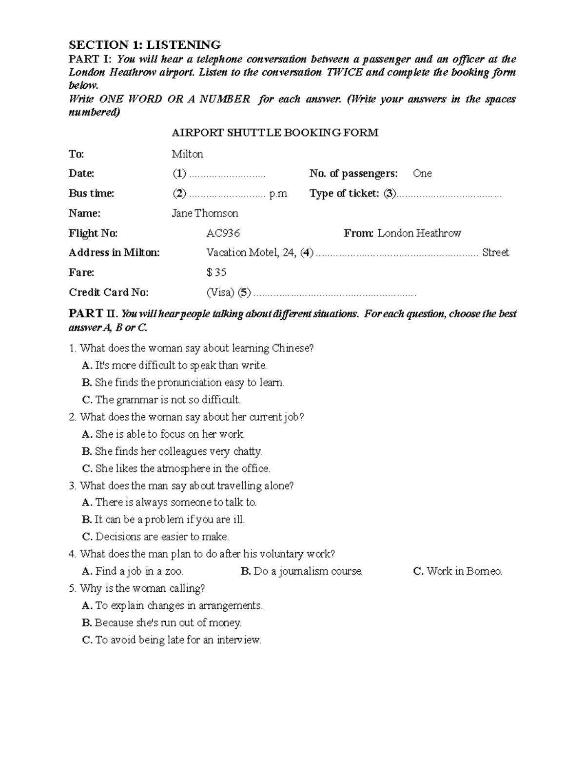 CLC-B1 - Test 3: Listening, Phonetics, Lexico Grammar, and Writing ...