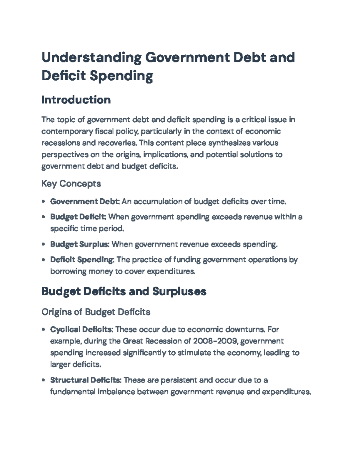 Understanding Gov Debt & Deficit Spending: Key Concepts & Solutions ...