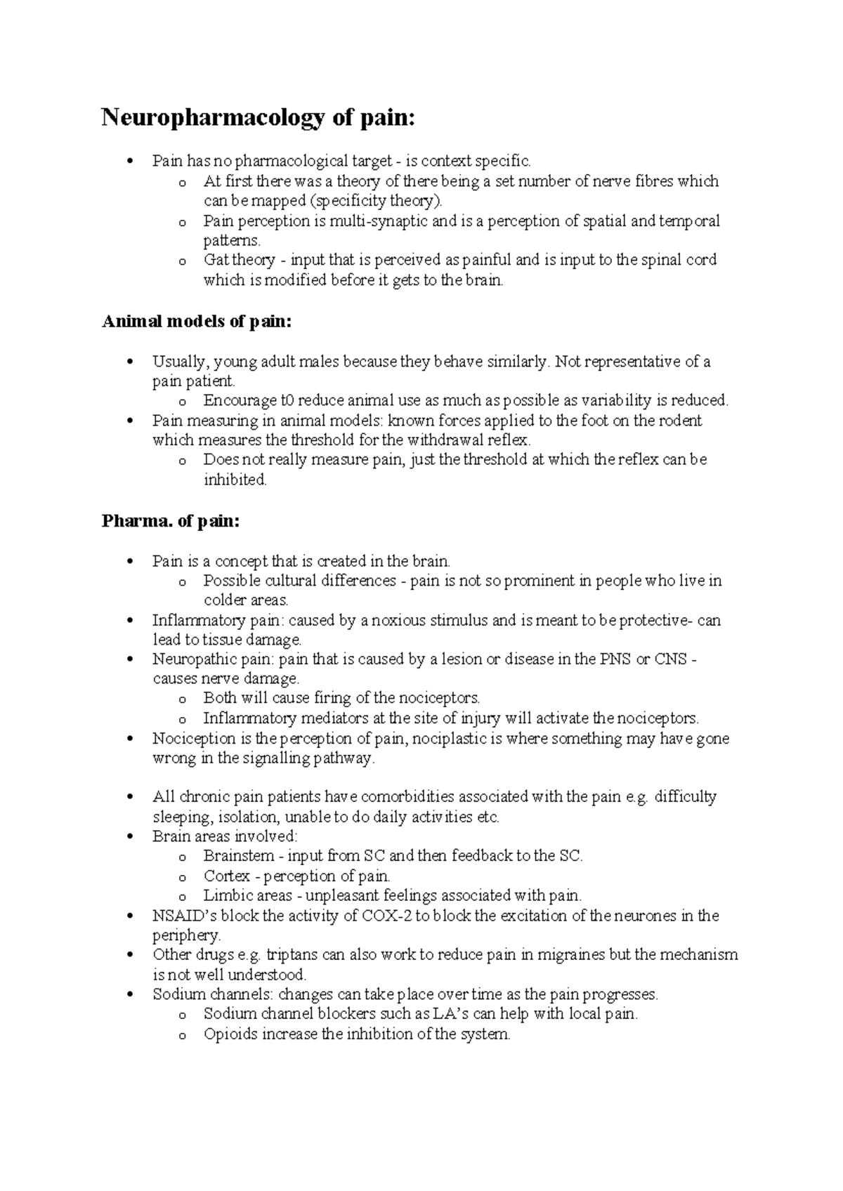 Pain and analgesia - Notes for the lecture on pain - Neuropharmacology ...