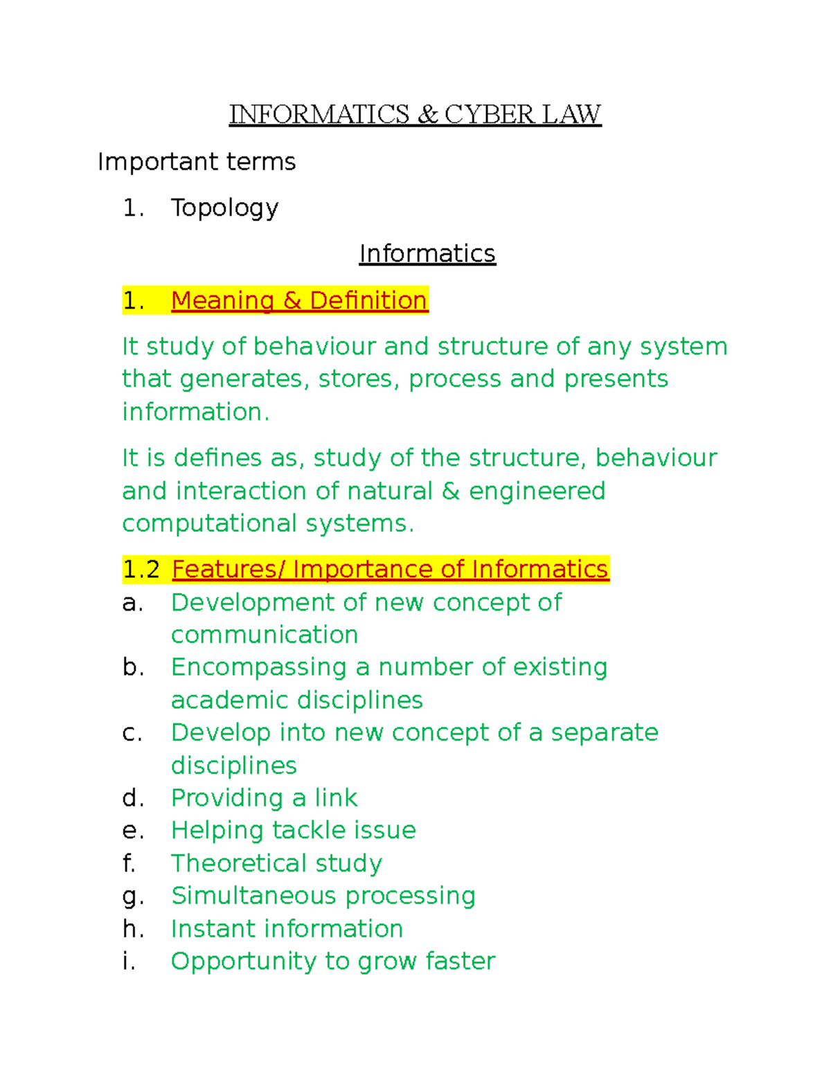 Informatics - INFORMATICS AND CYBER LAWS - INFORMATICS & CYBER LAW ...