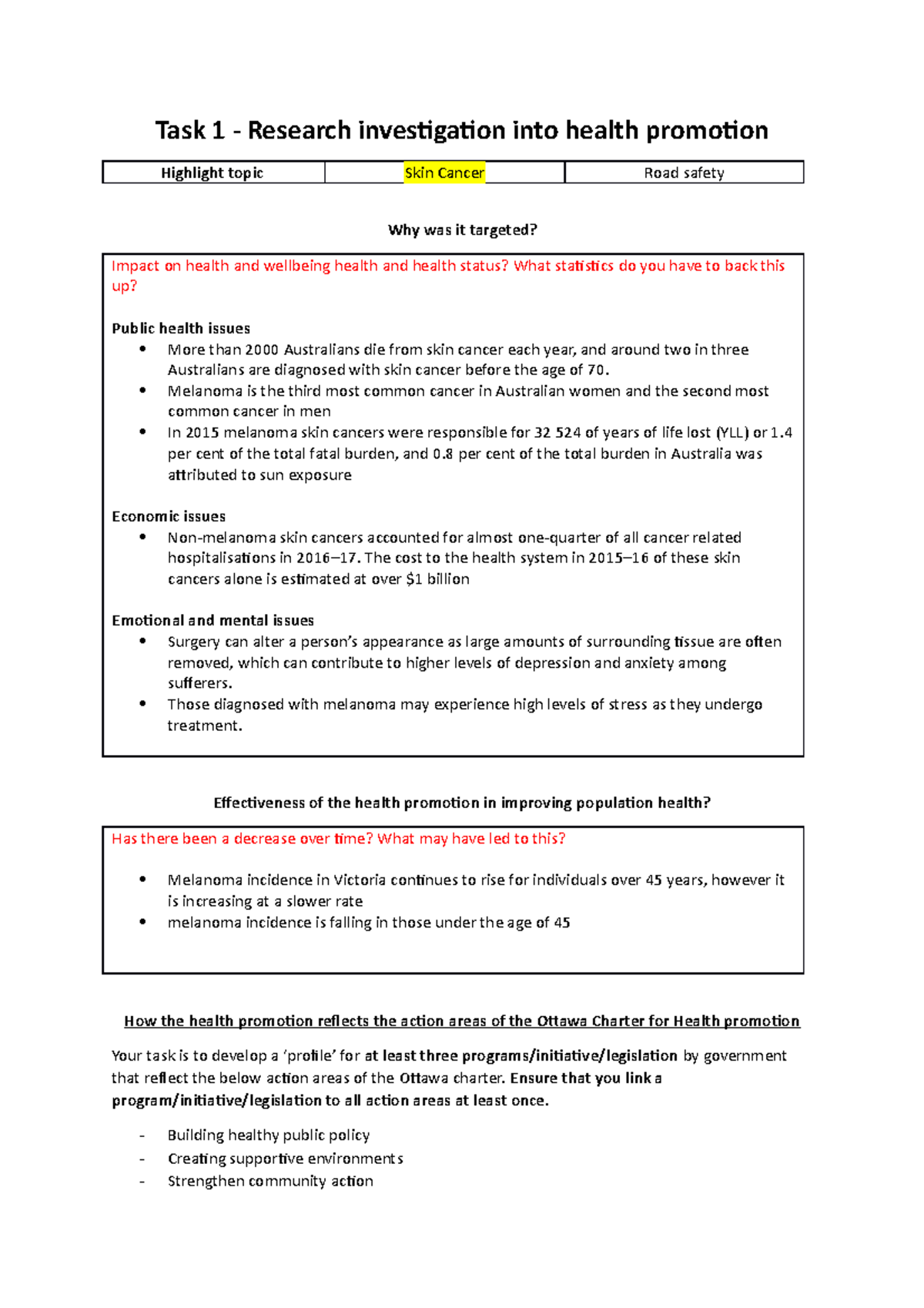 Smoking and Ottawa Charter Connections: National Campaigns Overview