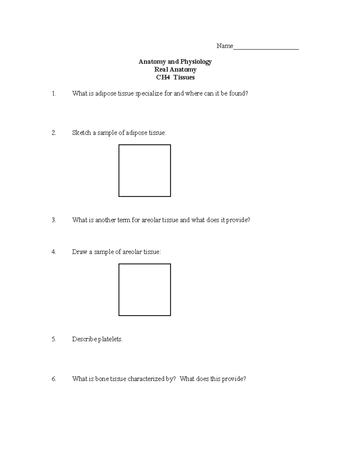 HW 3 tissues worksheet - Matching review sheet of Tissue Types - Name ...