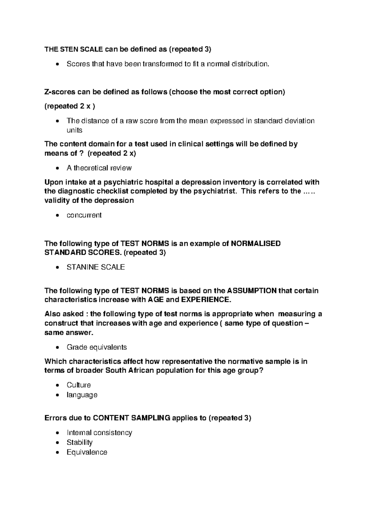 PYC 4807 Final Exam: Q&A on Psychometric Assessment Concepts - Studocu
