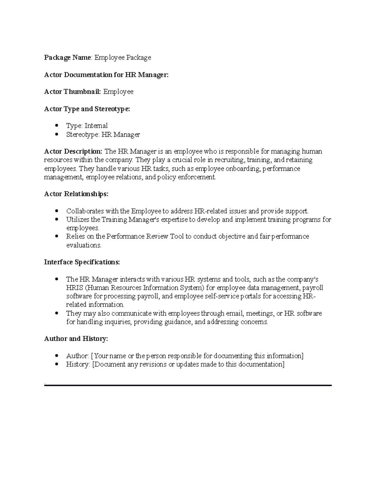 Actor Documentation for HR Manager - Employee Package - Studocu