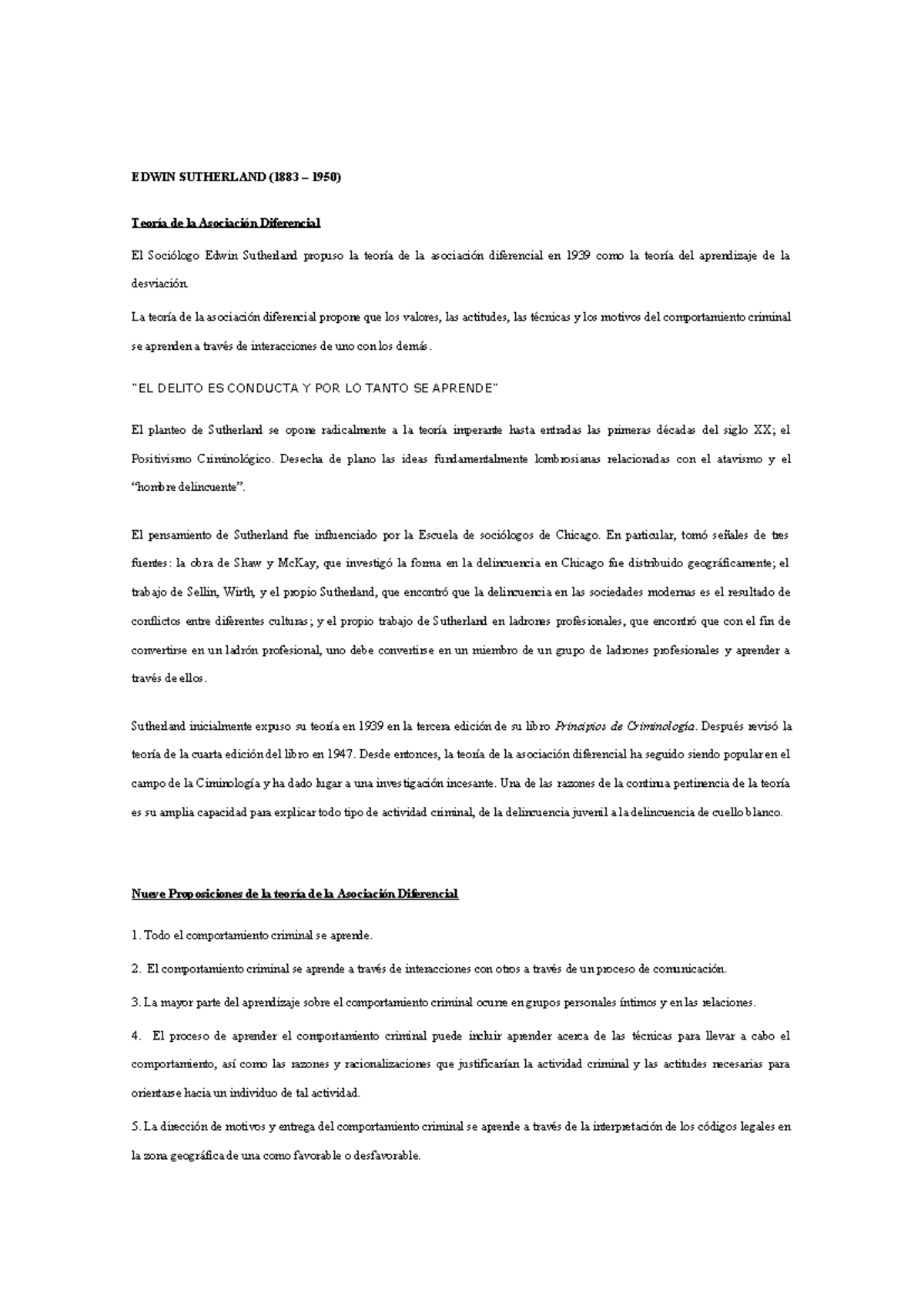 EDWIN SUTHERLAND (1883-1950) Teoría de la Asociación Diferencial y ...
