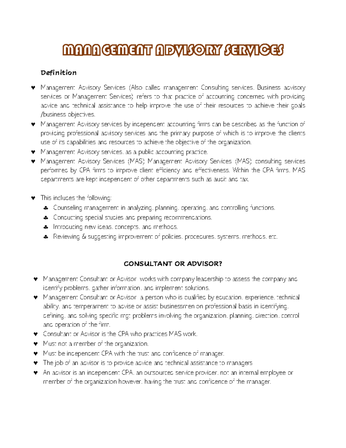 Strat MNGT: Comprehensive Notes on Management Advisory Services - Studocu