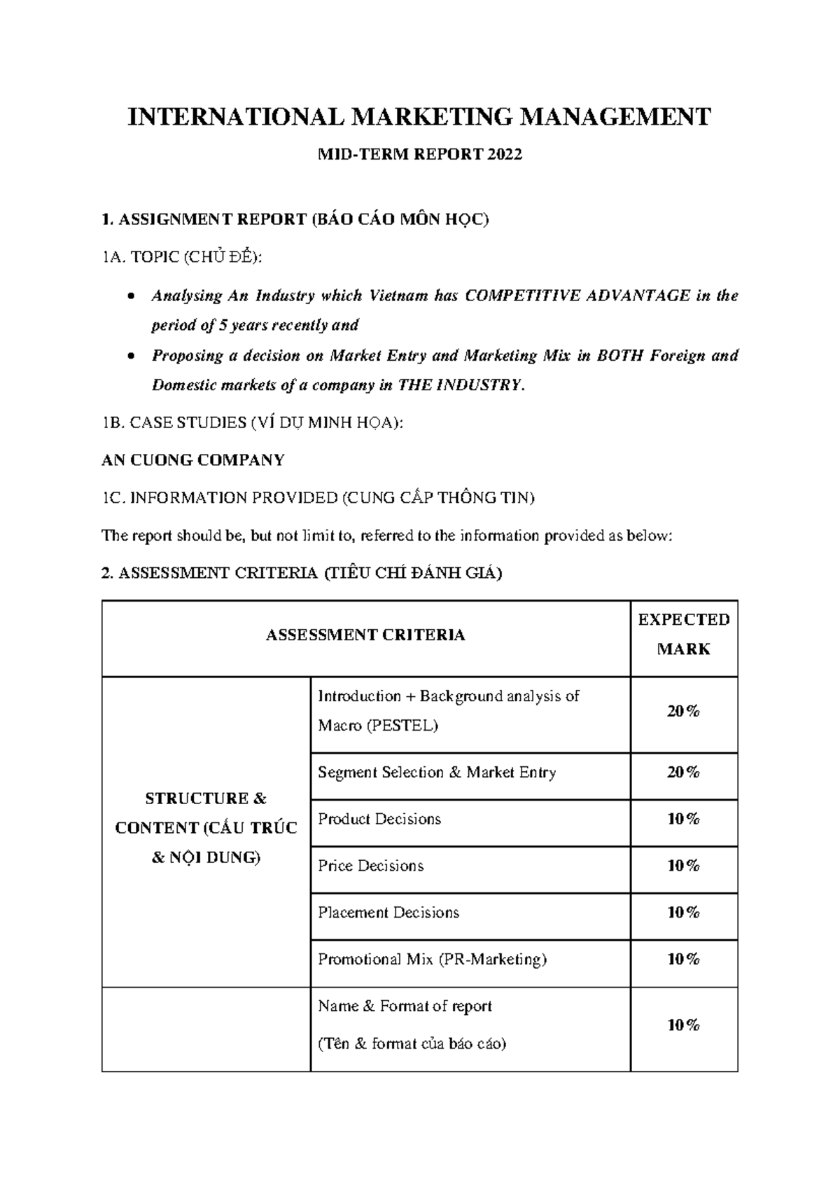 IMM - Guidelines for MID-TERM Report 2022: Industry Analysis - Studocu
