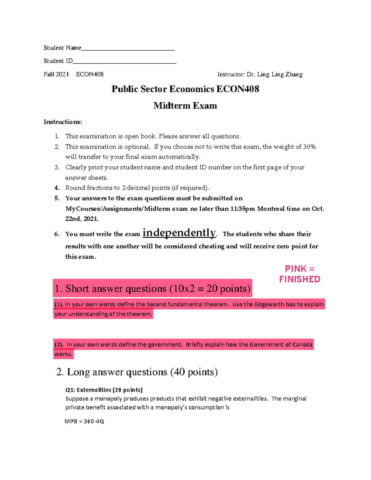 ECON408 Midterm Exam Guide - Fall 2021 Insights & Questions - Studocu