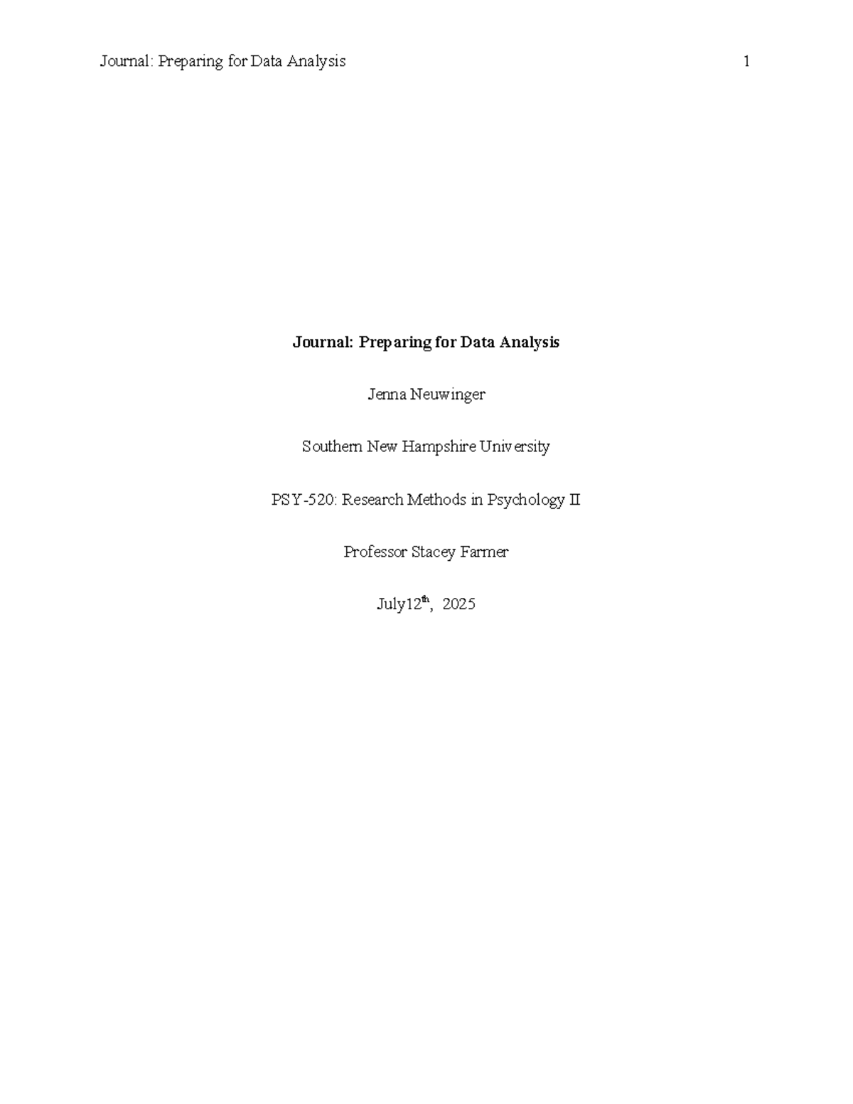 Research Methods in Psychology II: Data Analysis Journal - Studocu