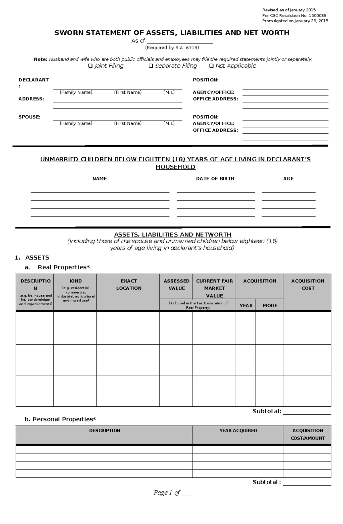 SALN-Form - SALN FORM - Revised as of January 2015 Per CSC Resolution ...