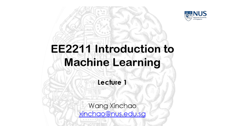 EE2211 Introduction to Machine Learning Lecture 1 Notes - Studocu