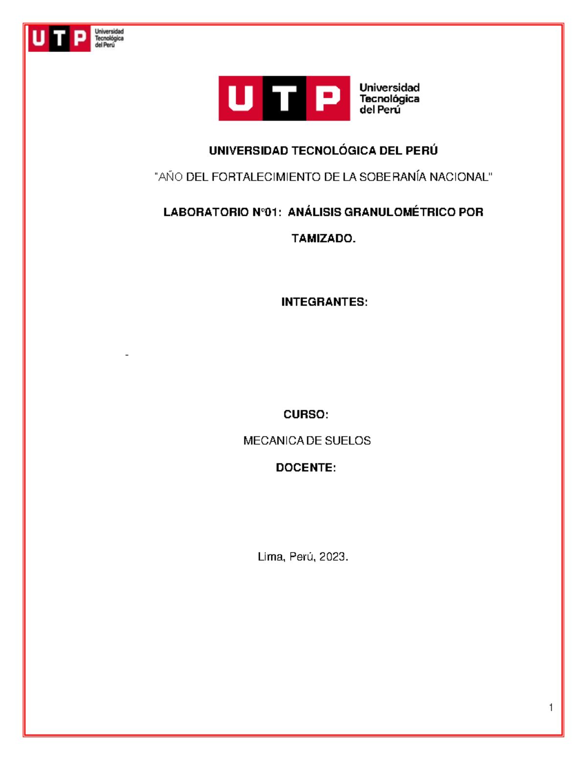 Laboratorio 1: Análisis Granulométrico en Mecánica de Suelos (MEC-101) - Document Preview