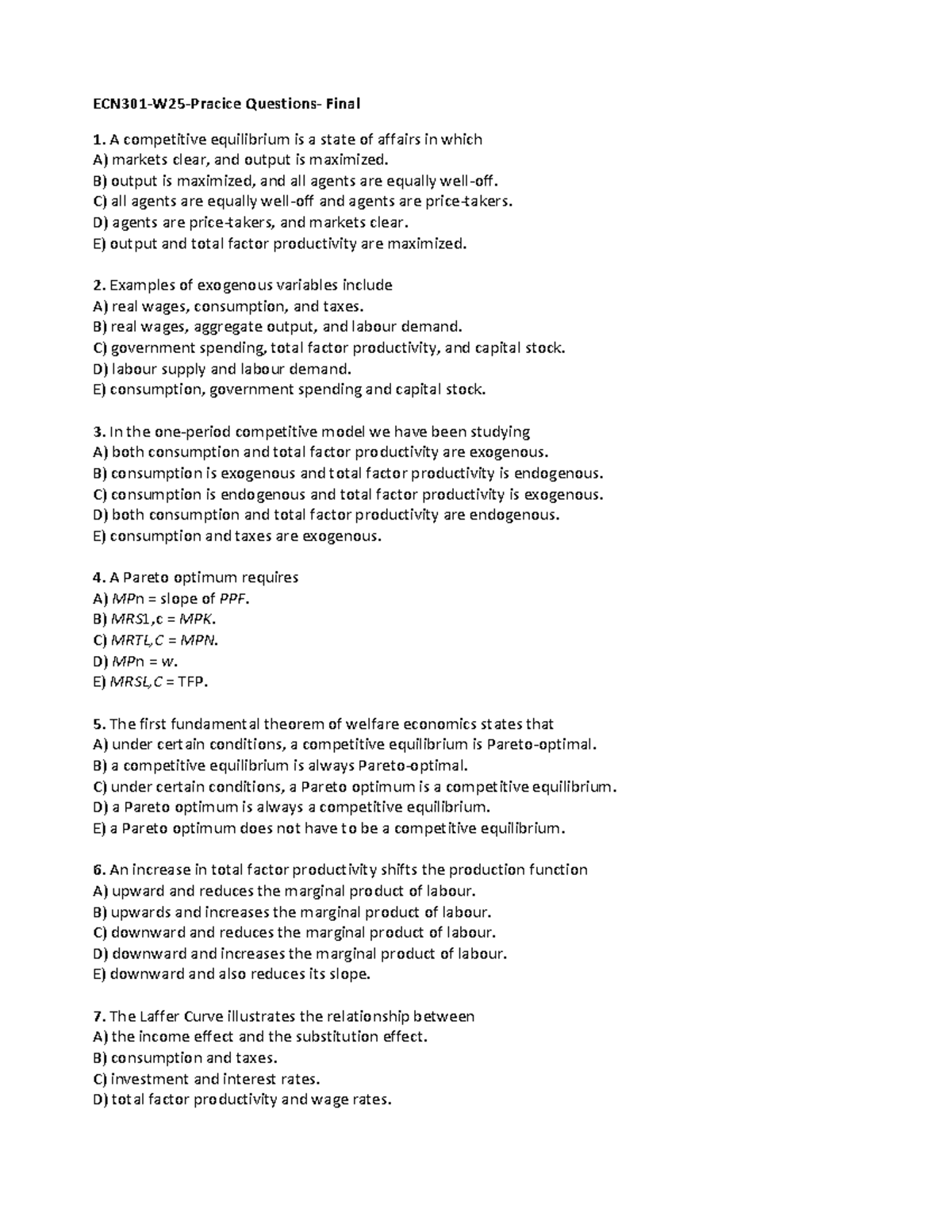 Ecn301 W25 practice final exam review notes - Studocu