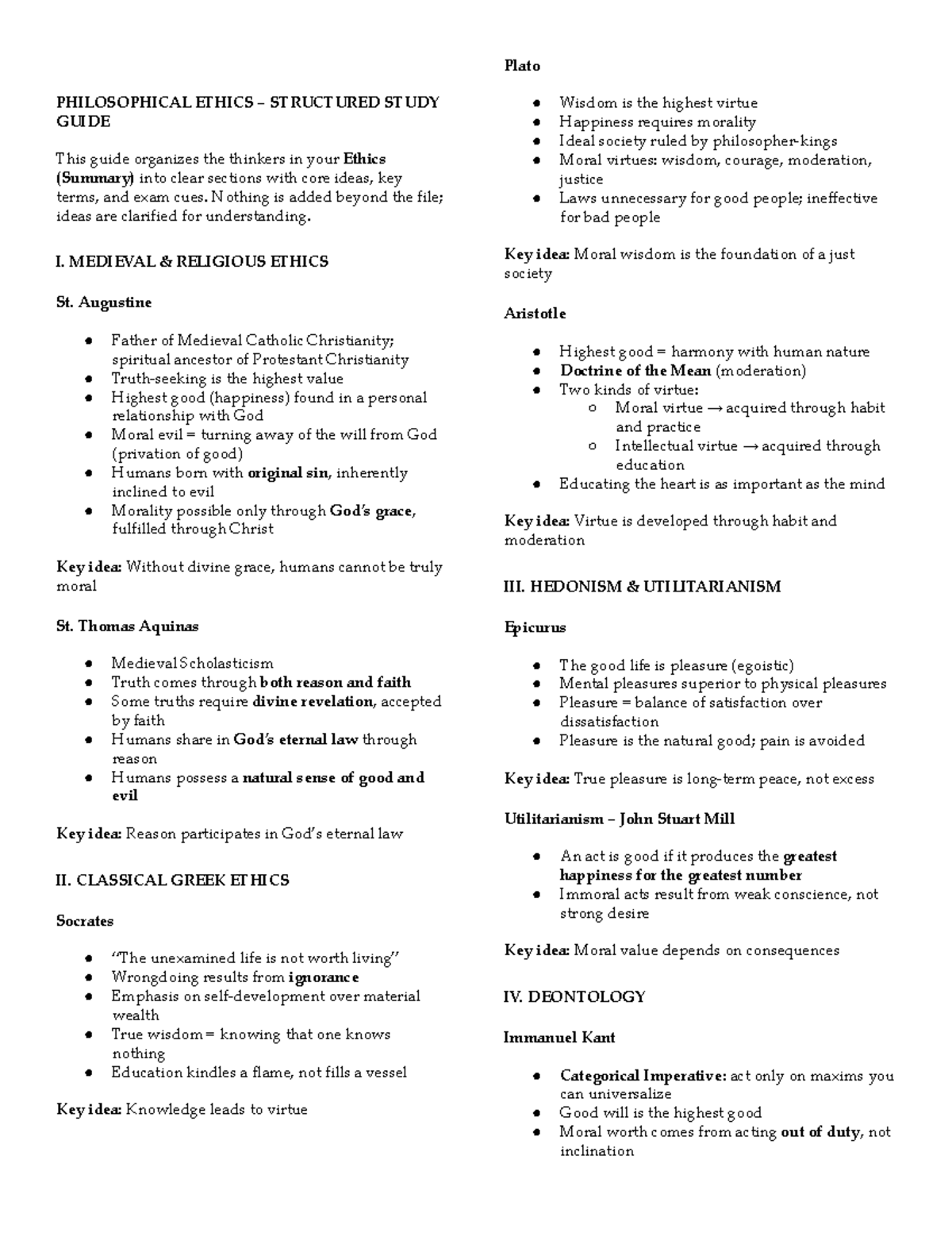 Plato PHIL 101 Ethics Study Guide: Key Thinkers & Concepts - Studocu