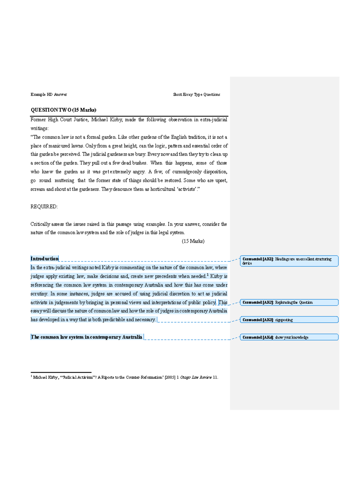 Short essay question example answer (annotated) - QUESTION TWO (15 ...
