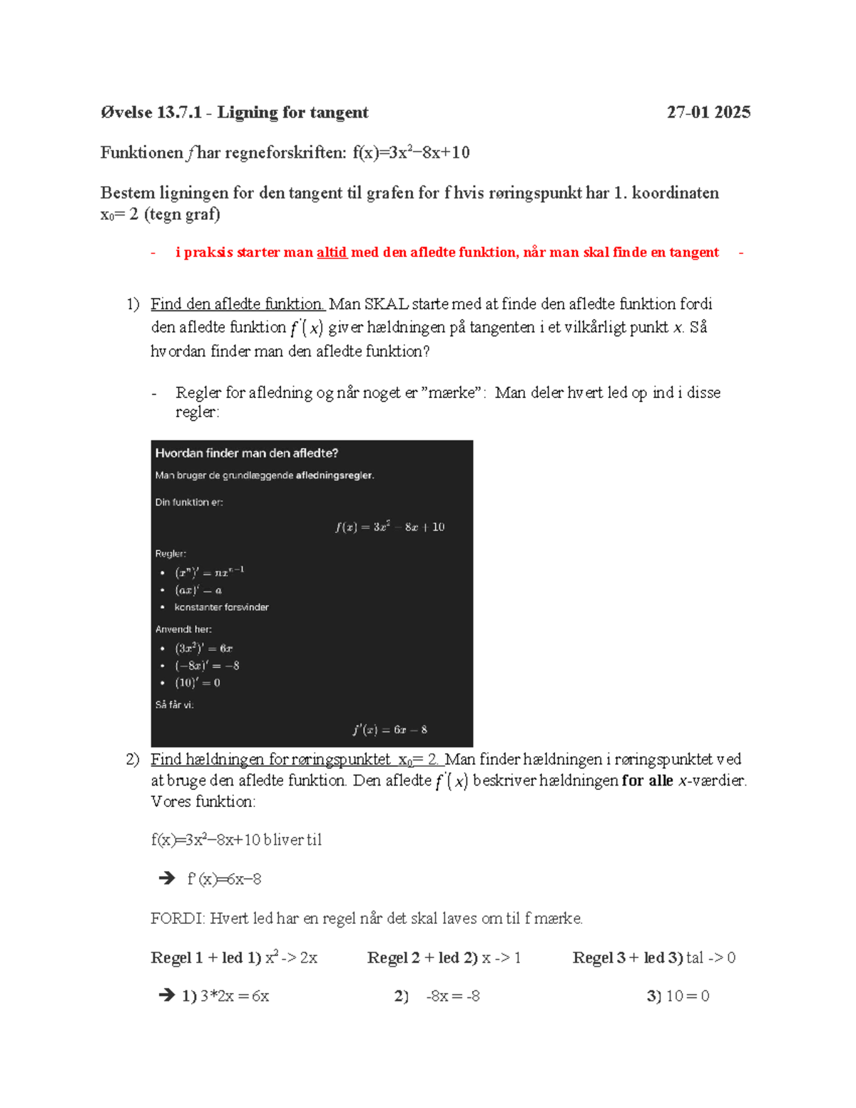 Øvelse 13.7.1: Bestem Ligning for Tangent til Grafen for f - Studocu