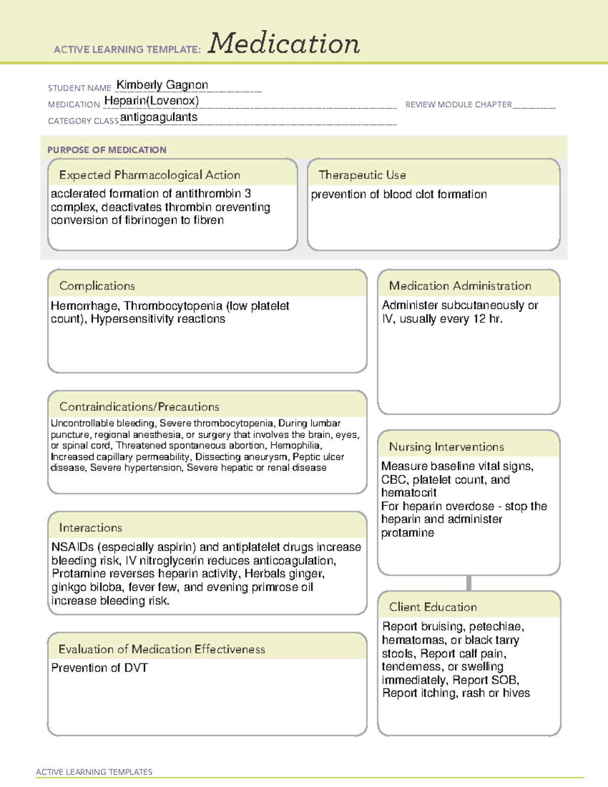 Heparin ATI Medication Template ACTIVE LEARNING TEMPLATES Medication Heparin ATI Medication Template ACTIVE LEARNING TEMPLATES Medication