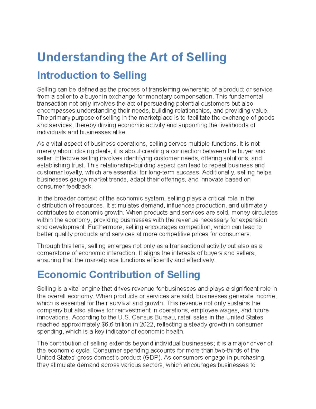 Understanding the Art of Selling - Understanding the Art of Selling ...
