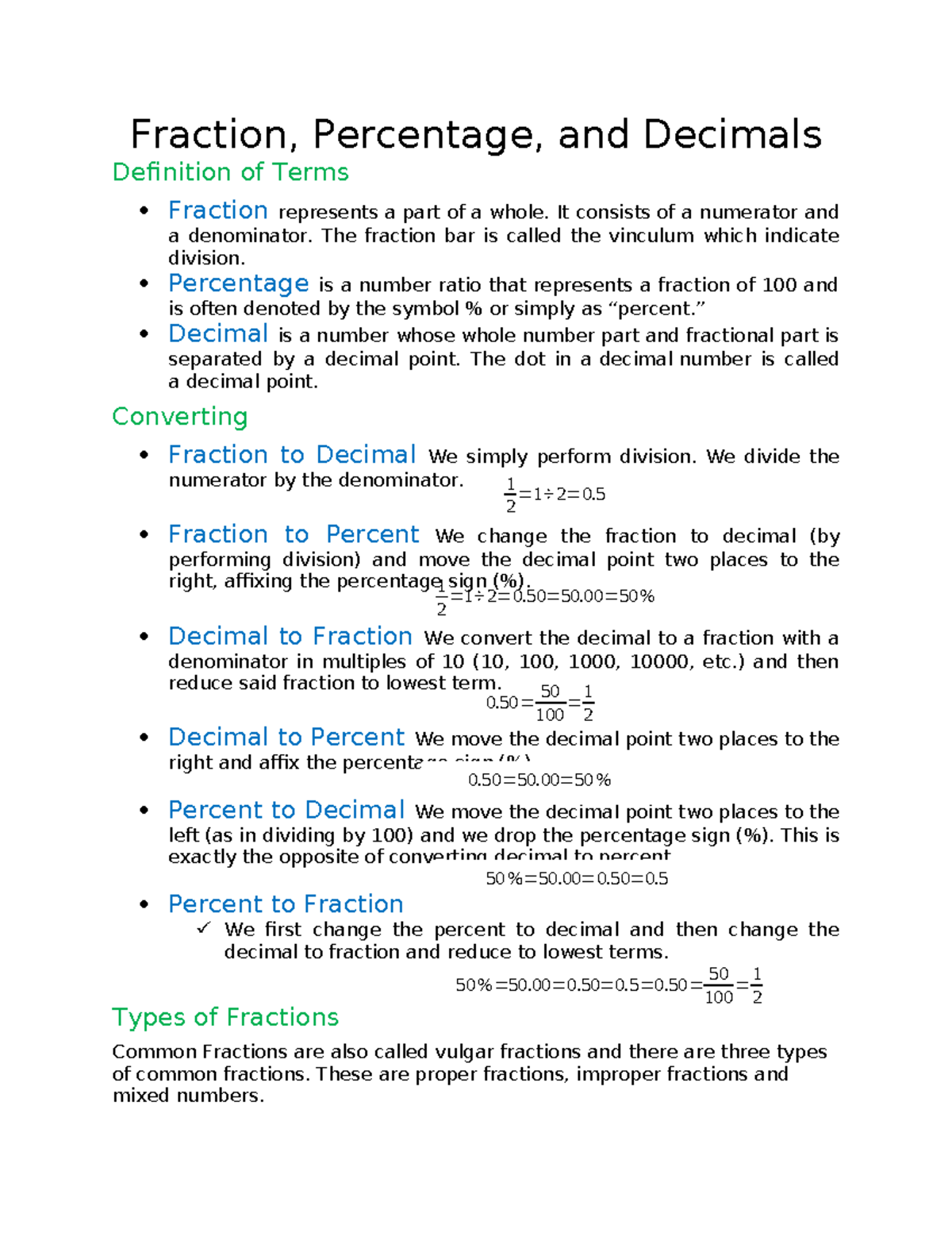 Business Math Reviewer: Fractions, Percentages, and Commissions - Studocu