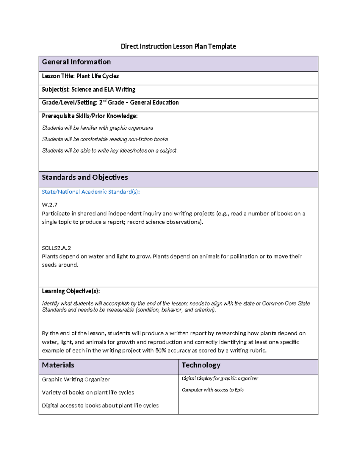 Task 2 - Task 2 - Direct Instruction Lesson Plan Template General ...
