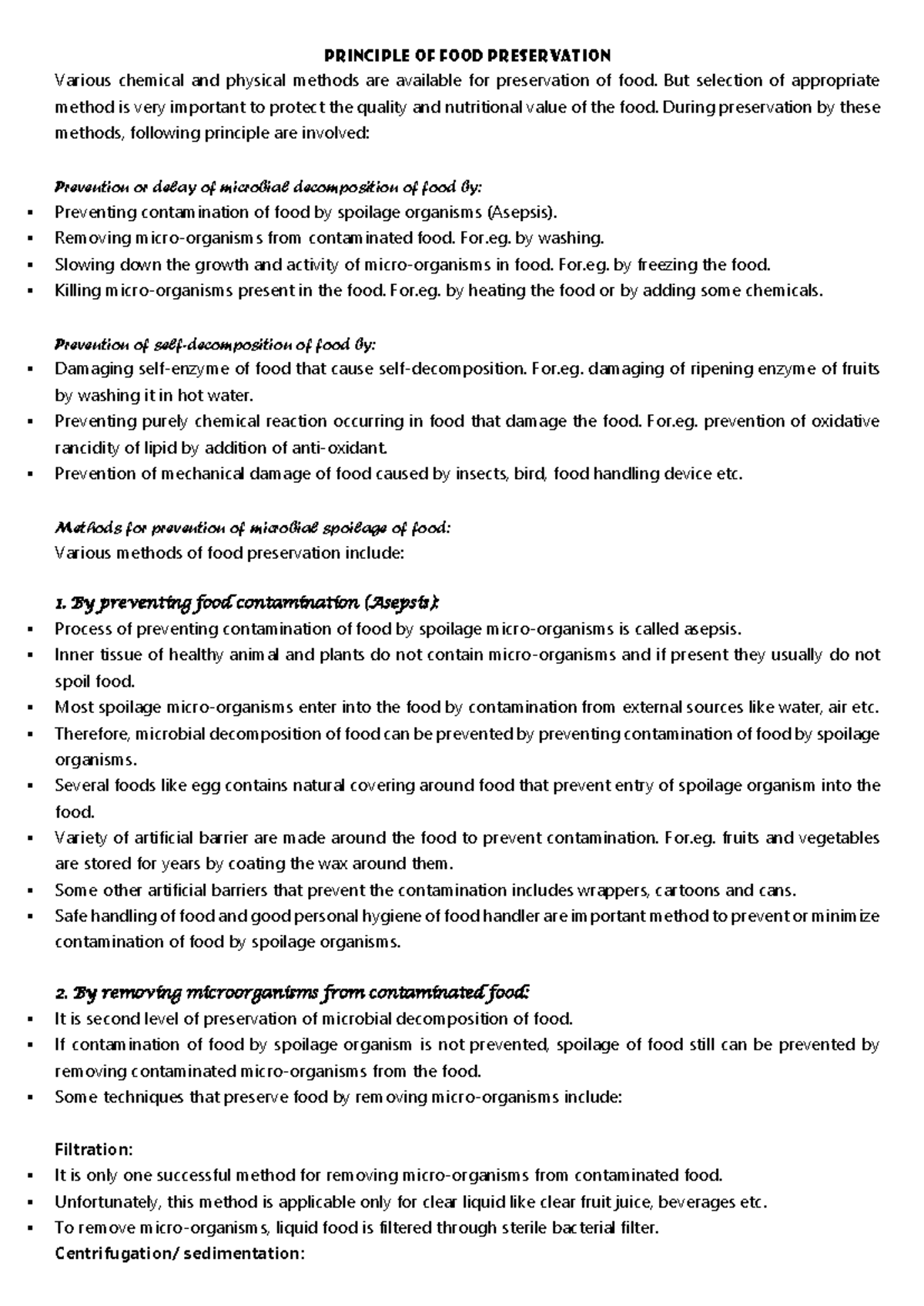 Food Preservation Principles: Detailed Lecture Notes on Methods - Studocu