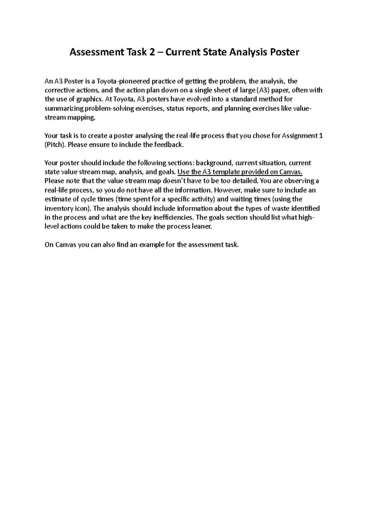 A2 - Current State Analysis Poster Guidelines for Assessment Task 2 ...
