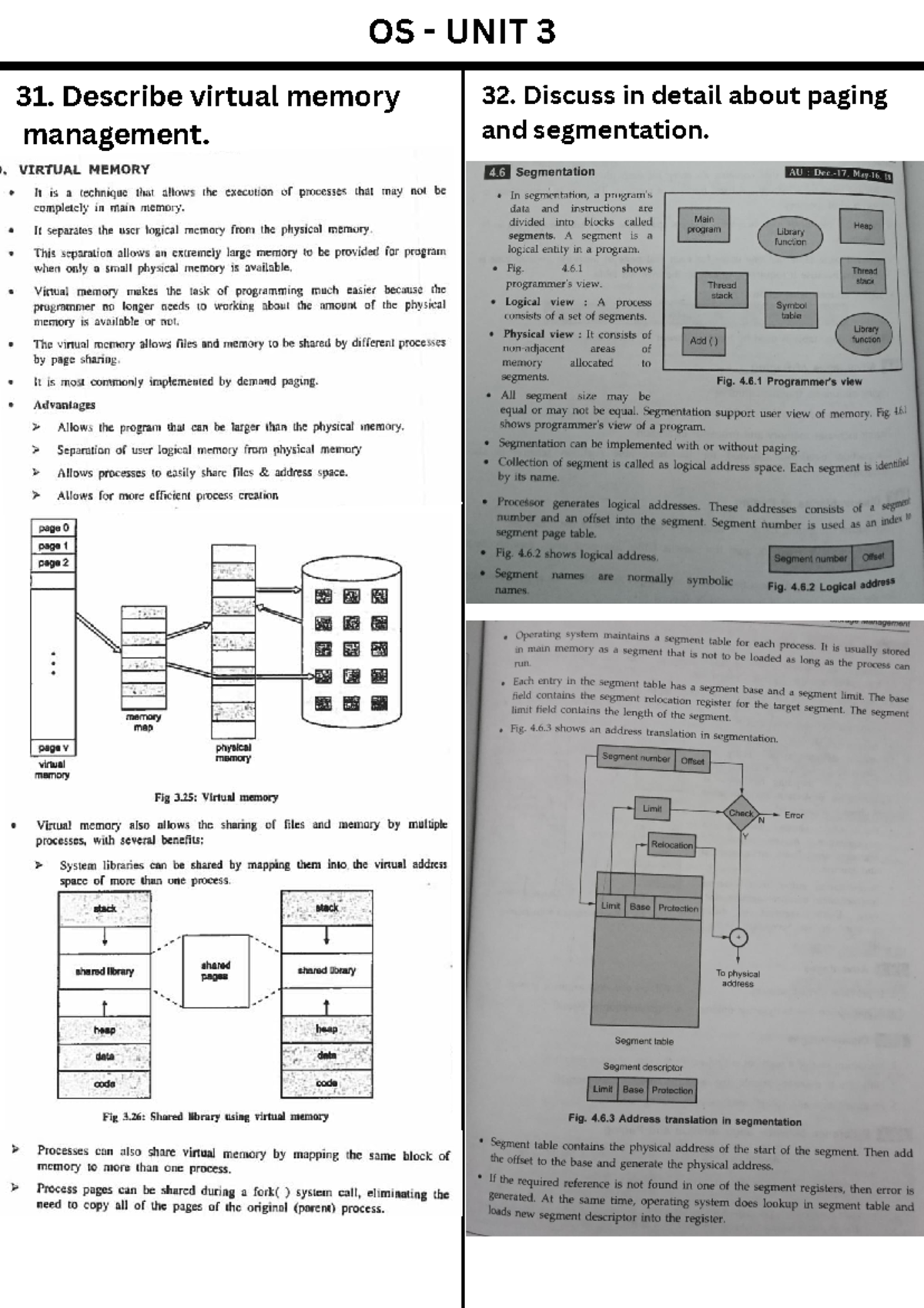 OS Unit - 3 (OS) - OS - UNIT 3 31. Describe virtual memory management ...