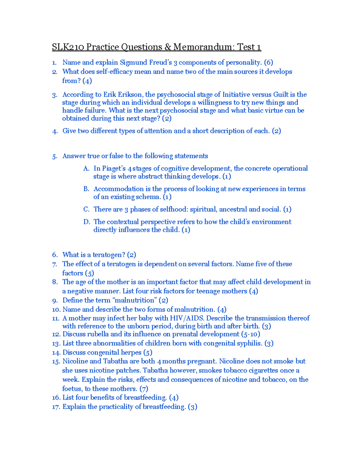 SLK210 Test 1 Practice Questions and Memorandum - Studocu