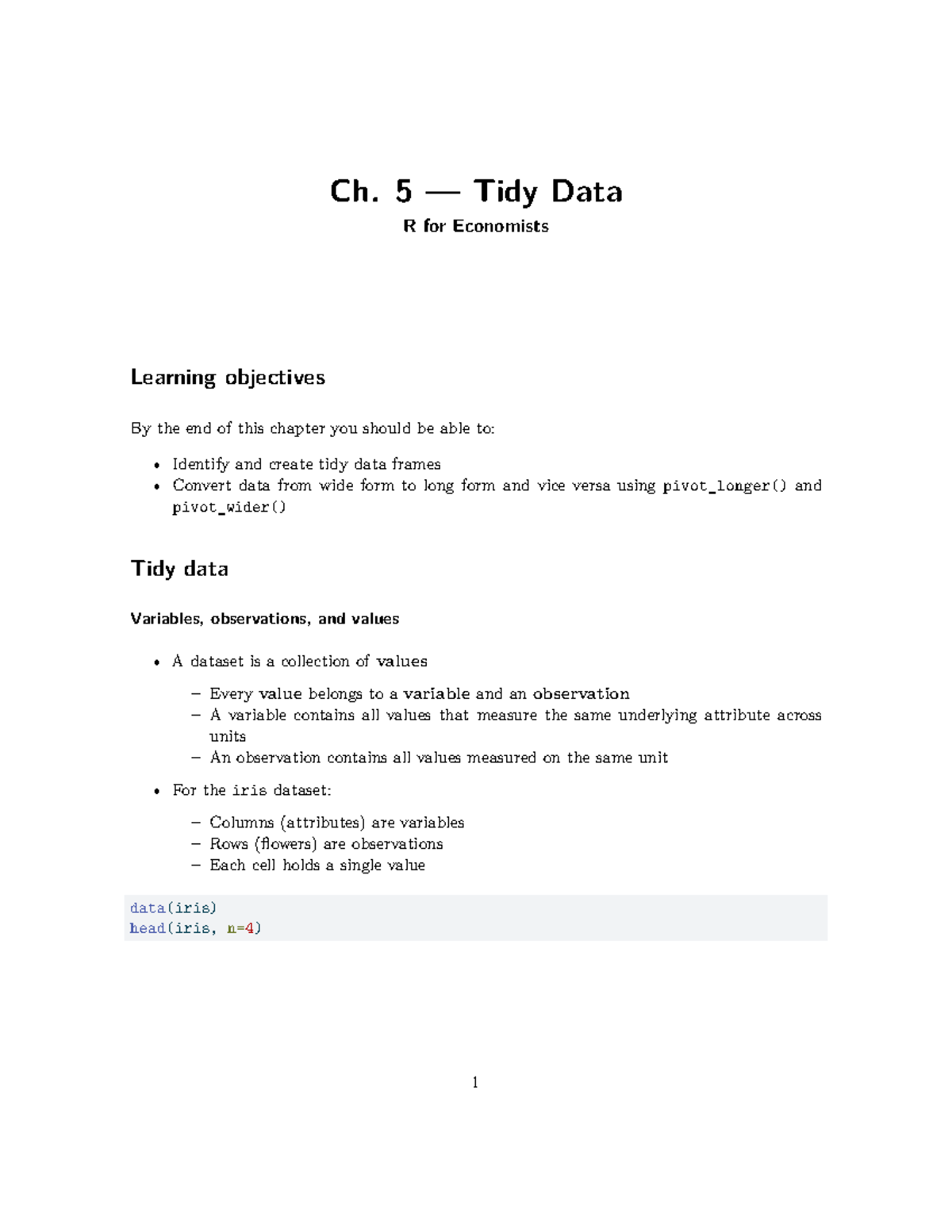 Ch. 5 - Tidy Data: Data Format Conversion in R for Economists - Studocu
