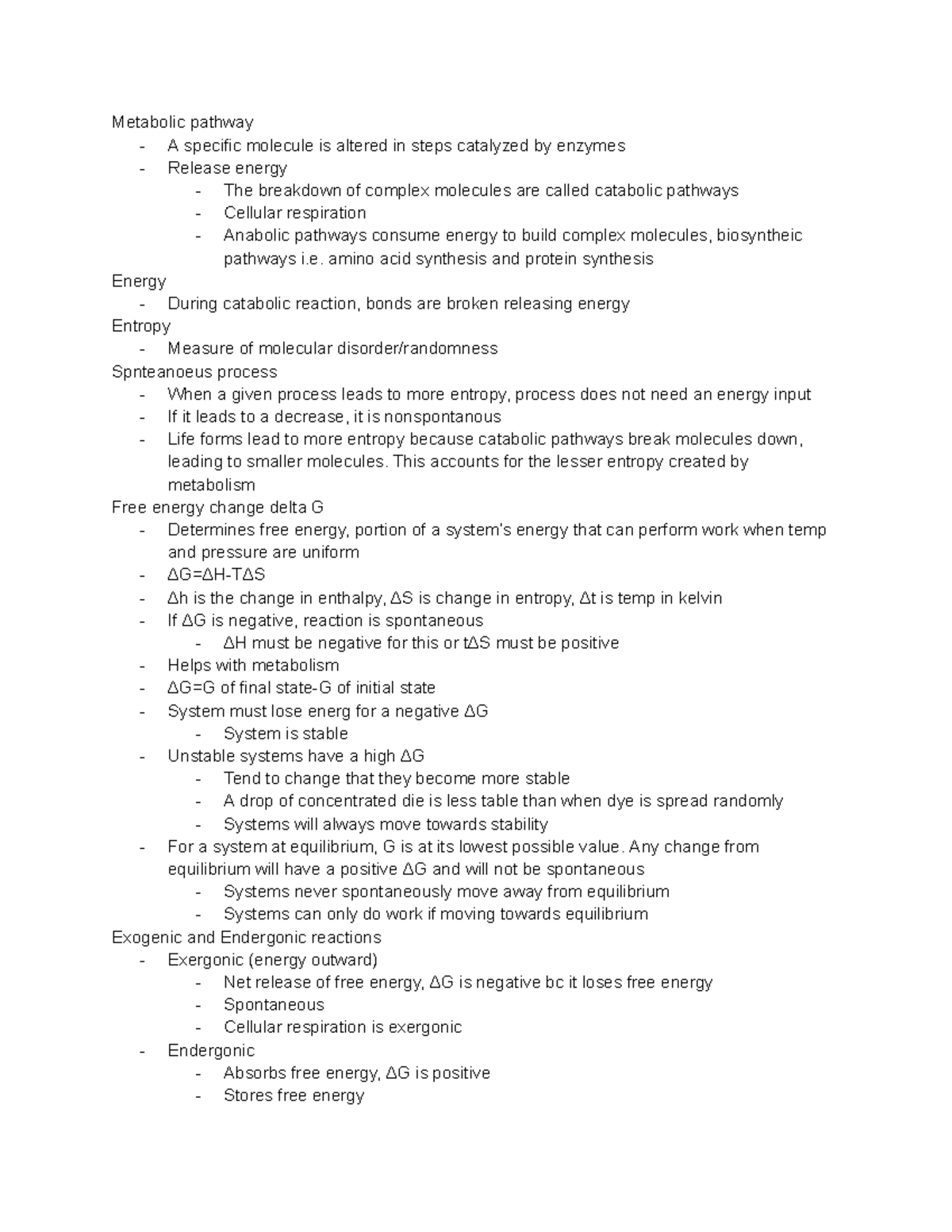 Unit 2 Chapter 8 Campbell notes - Metabolic pathway - A specific ...