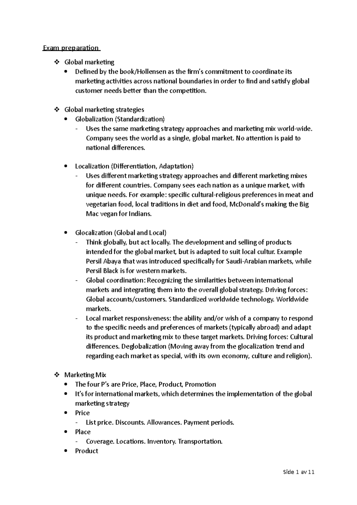 Global Marketing Exam Prep Summary: Key Concepts and Strategies - Studocu