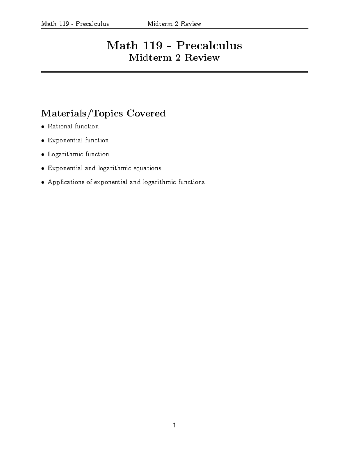 Math 119 Precalculus Midterm 2 Review & Study Guide - Studocu