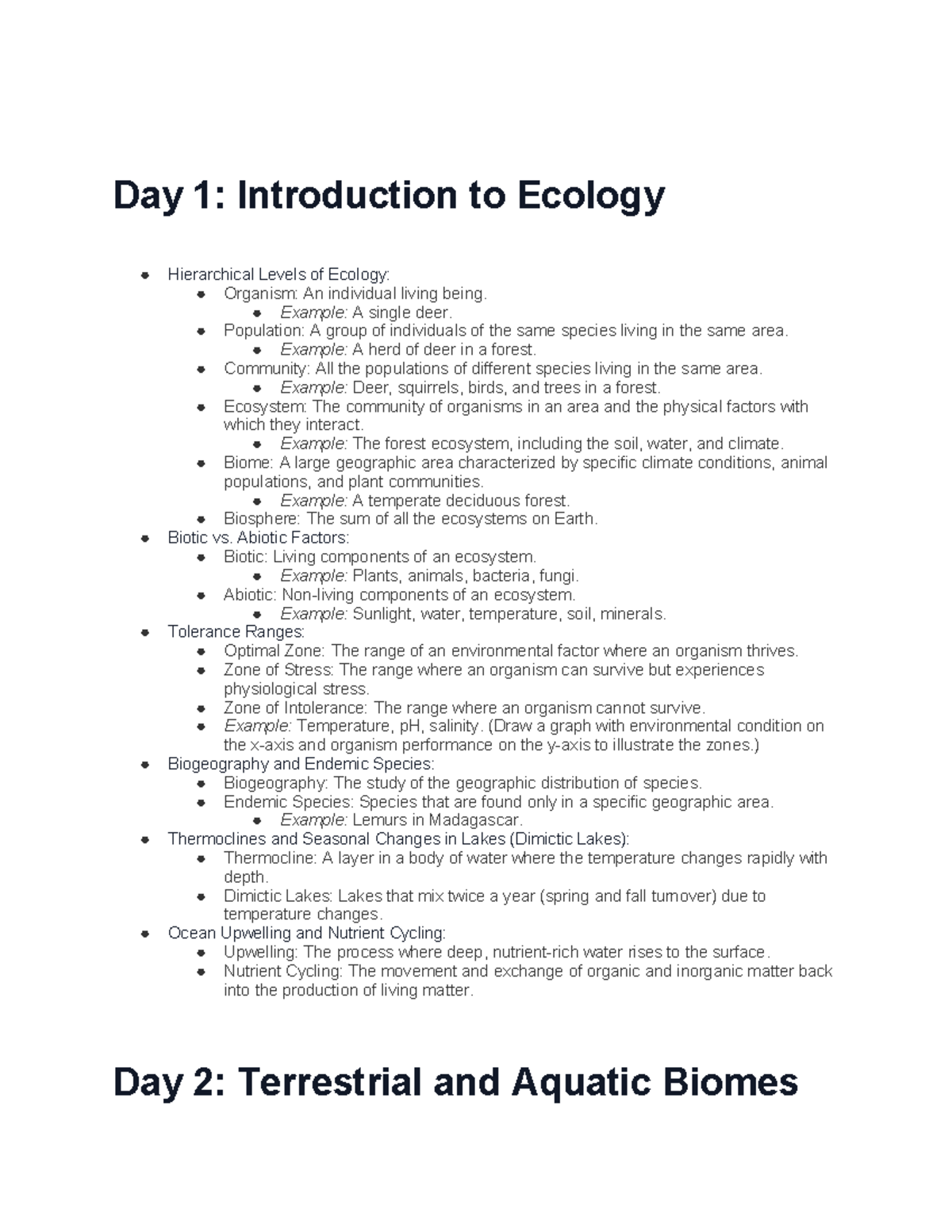 Ecology Overview: Key Concepts & Interactions (Course Code: ECOL101 ...