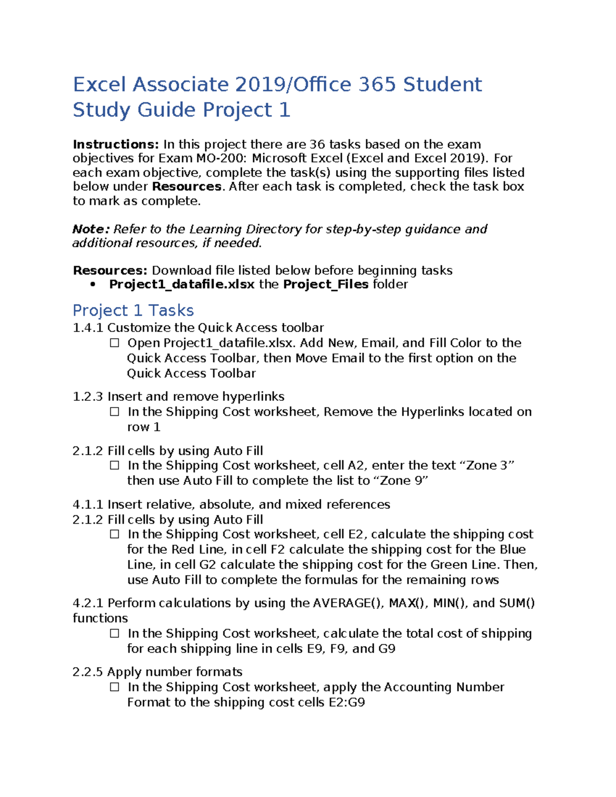 Excel 365 Project 1 Study Guide: Tasks & Instructions - Studocu