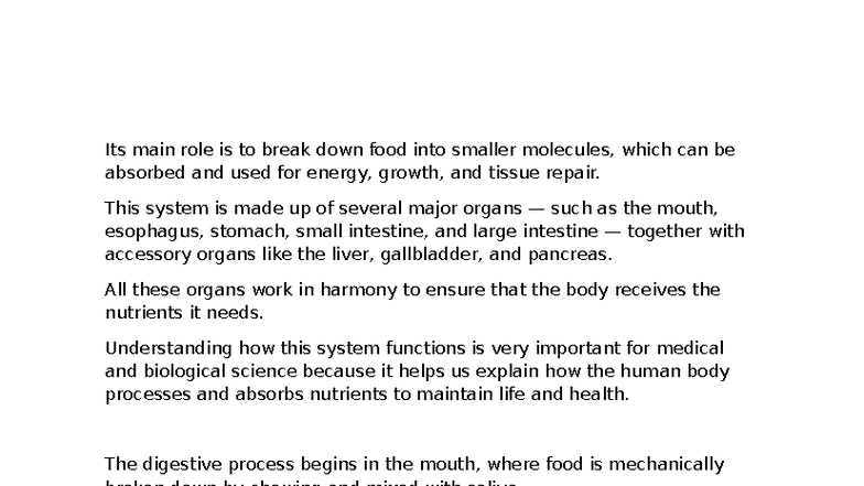 Digestive System Overview: Functions & Key Organs (Bio 101) - Studocu