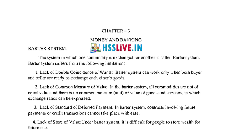 CHAPTER 3: MONEY AND BANKING - BARTER SYSTEM & FUNCTIONS OF MONEY - Studocu